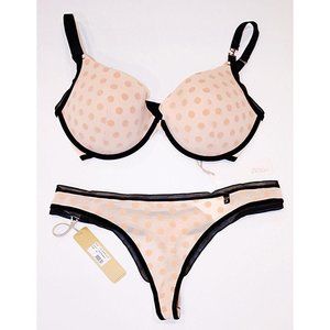MADAME SUPERTRASH Pushy Dot  PADDED BRA 36D & String Dot THONG L